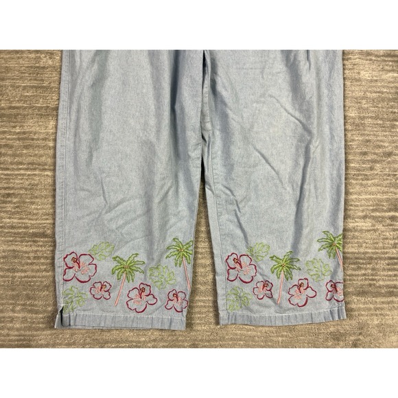 Classic Elements Pants Womens 18W Blue Capri Pull On Floral Embroidered Cotton - Picture 3 of 12